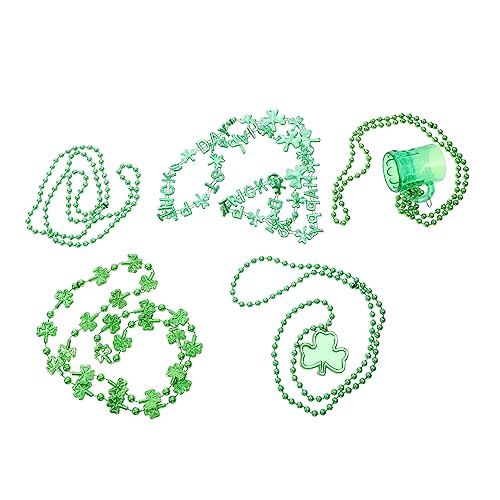 Holibanna 5 Stück Teiliges Saint Patricks Day Halsketten Robustem Kunststoff Grüne Shamrock Perlenketten für Kostümparty Parade und Festliche Verkleidung von Holibanna