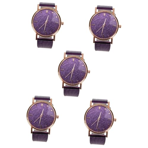 Holibanna 5St Quartz Uhr Armbanduhr voller Diamanten trendiges Uhren Damenuhr dekorative weibliche Quarzuhr Business-Armbanduhr Mode schmücken Gurt Anschauen Fräulein Edelstahl Violett von Holibanna