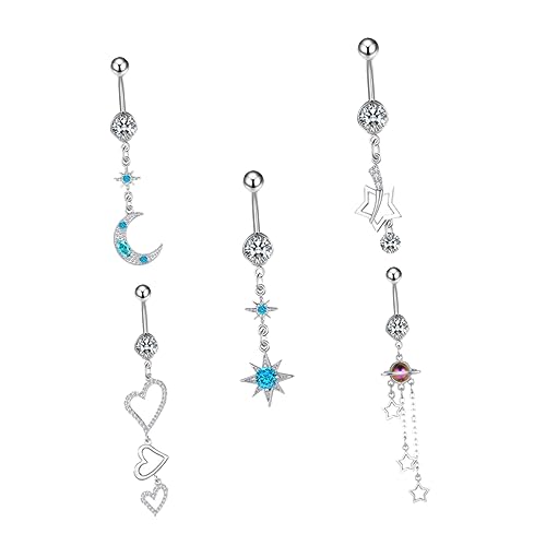 Holibanna Bauchnabelpiercing Ringe 5 Stück Zirkonia Chirurgenstahl Baumelnd für Frauen Mädchen Bauchschmuck von Holibanna