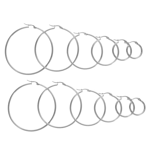 Holibanna 6 Paare Damen Creolen Ohrstecker Titanstahl Große Runde Ohrringe Punk Stil Für Party Festival Alltag Teenager Kleine Runde Creolen von Holibanna