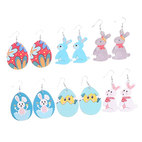 Holibanna 6 Paare Lederohrringe im Ostern Design Kreative Hasen Eierformen Stilvolle Schmuckstücke für Damen für Ostern Hochwertige Verarbeitung Angenehmer Tragekomfort von Holibanna