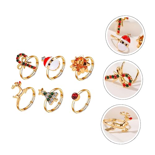 Holibanna 6 Stück Weihnachtliches Ring Set Teiliges Set mit Weihnachtsbaum Elch und Santa Claus Motiven Verstellbare Finger Dekorationen für Festliche Anlässe von Holibanna