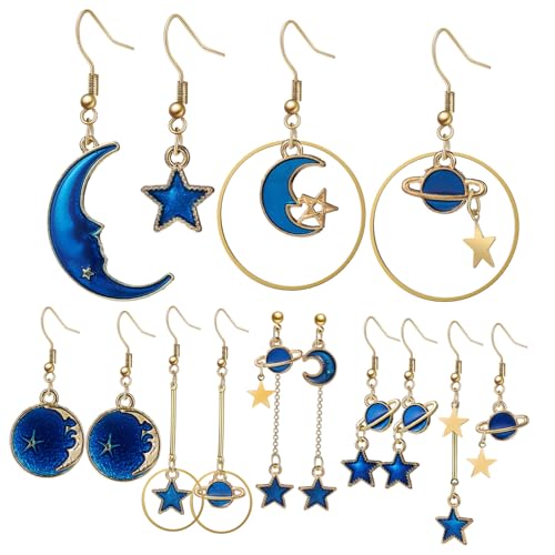 Holibanna 7 Paar Retro Ohrhänger Damen mit Stern Mond Planet Anhänger Vintage Lange Dangle Ohrringe Vielseitig für Alltag Party Hochzeit Romantisches Geschenk für Frauen Mädchen von Holibanna