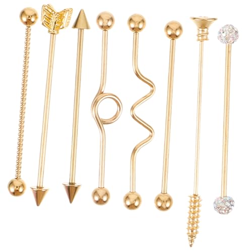 Holibanna 8 Stück Teiliges Goldene Industrial Piercing Ohrstecker aus Edelstahl Glatte Oberfläche Schrauben Design Modischer Barbell Ohrschmuck für Damen und Herren von Holibanna