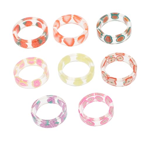 Holibanna 8 Stück Teiliges Kreative Damen Resin Ringe mit Sommerlichen Fruchtmotiven Wie Zitrone und Erdbeere Leichte Fingerringe für Frauen und Mädchen Individuelles Schmuck Accessoire von Holibanna