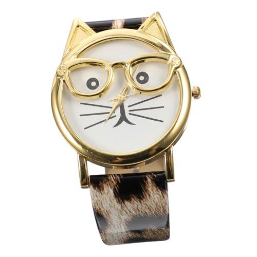 Holibanna Anschauen Quarz Armbanduhr Lederuhr Katzenbart Kinderuhr Modeuhr Damenuhr Mädchen sehen Mädchenuhr aus PU-Leder die Katze Quarzuhren Geschenk Lederriemen Fräulein Gurt Legierung von Holibanna