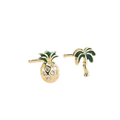 Holibanna Asymmetrische Ananas Kokosnussbaum Ohrstecker Damen Silber mit Zirkonia Dangle Ohrringe Modeschmuck für Geburtstag Valentinstag Party von Holibanna
