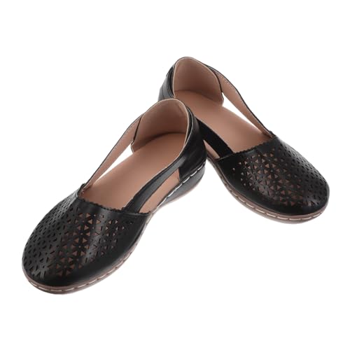 Holibanna Atmungsaktiver Keilabsatz Im Damenstil Minimalistisch Trendig Stylisch Niedrige Espadrilles Sandalen Hohles Outdoor Design – Größe Farbe Schwarz Für Ausflüge von Holibanna