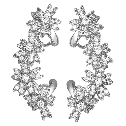 Holibanna Blumige Ohrclips für Frauen Ohrklemme Ohrloch Silberfarbene Ohrmanschette Leichter Ohrschmuck Elegantes Design für Party Hochzeit Cosplay und Alltag von Holibanna