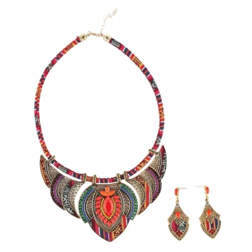 Holibanna Boho Schmuckset Damen Kette und Hook Ohrringe Vintage Ethnisch Bunt Anhänger Charm Anhänger für Hochzeit Party Geschenk von Holibanna