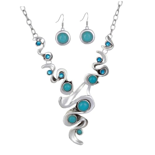 Holibanna Boho Schmuckset Damen mit Türkis Anhänger und Ohrringen Vintage Halskette im Ethno stil Modisches Schmuckset für Frauen zu Alltag Party und Büro Elegantes Accessoire für von Holibanna
