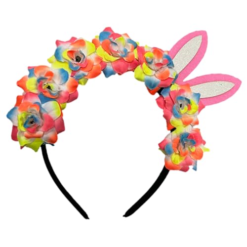 Holibanna Bunte Blumen Hasenohren Stirnband Damen Flexibel Verstellbar Kopfband für Party Ostern Geburtstag Haarschmuck Weiches Stoffmaterial Komfortabel von Holibanna