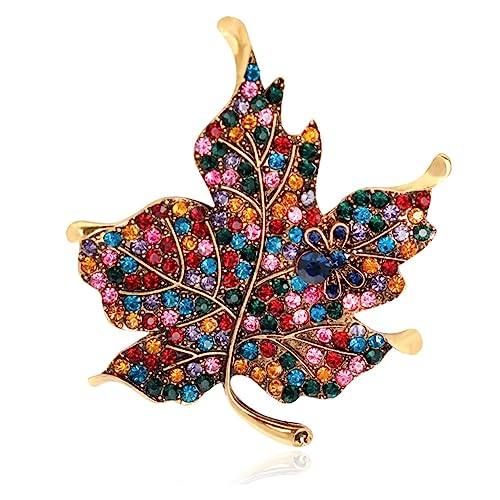 Holibanna Bunte Strass Ahornblatt Brosche Legierung Langlebige Anstecknadel für Kleidung Modischer Lapel Pin für Hut und Schal Schmuck Accessoire für Damen Herbst Schmuck von Holibanna