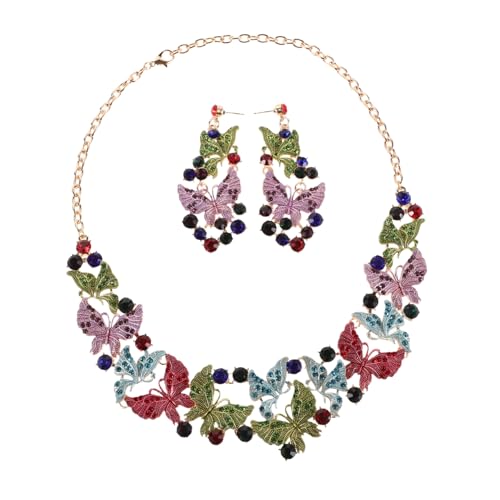 Holibanna Buntes Schmetterling Schmuckset mit Kristallen Statement Halskette und Ohrringe Präzise Gefasste Steine Hypoallergen Elegantes Design für Hochzeiten Partys und Festliche Anlässe von Holibanna