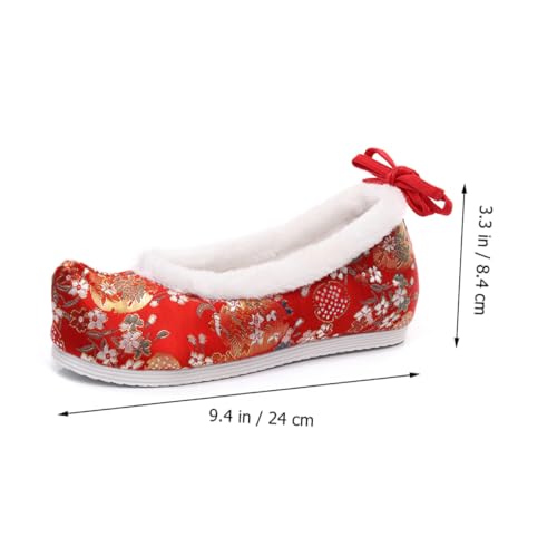 Holibanna Chinesische Hanfu Schuhe mit Dreidimensionaler Blumenstickerei Verstecktem Keilabsatz Leichter Baumwollstoff Flache Ethno Slipper für Damen Traditioneller Stil Rote von Holibanna