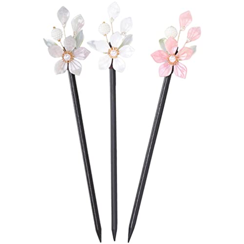 Holibanna 3 Stk Haarnadel Aus Holz Retro-haarstäbchen Haarknoten Für Damen Japanische Haarstäbchen Retro-blumen-haarnadel Haarstäbchen Aus Holz Goldpulver Haargabel Essigsäure Fräulein von Holibanna