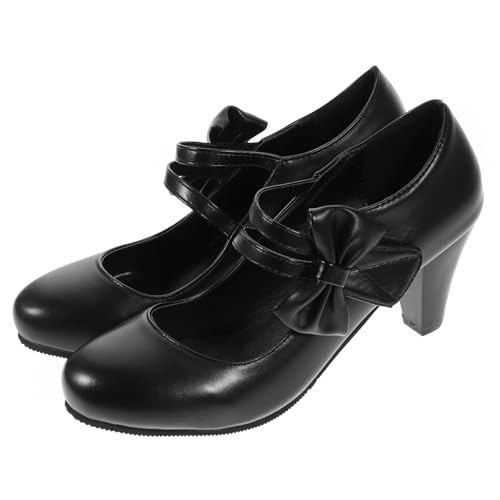 Holibanna Chunky High Heels Damen Schuhe mit Schleifen Detail Eleganter Blockabsatz rutschfeste Sohle Modische Pumps für Partys und Alltag Schwarz von Holibanna