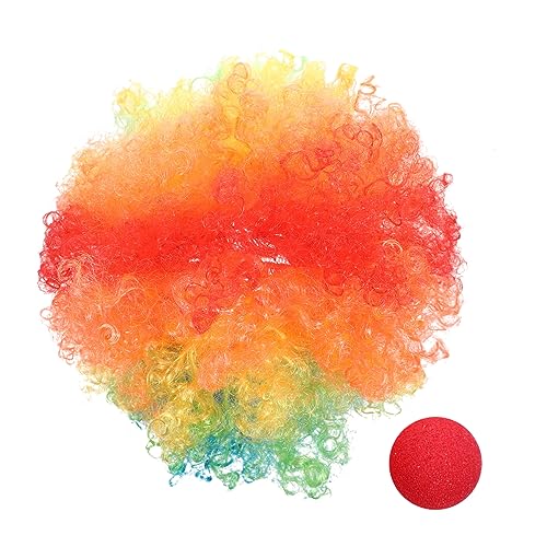 Holibanna Clownsnase Perücke Clown Falsche Nase Clownkostüm Für Erwachsene Rote Schwammnase Regenbogen-afro-perücke Clownperücke Und Nase Clown-hut Kleid Flauschige Chemiefaser (polyester) von Holibanna