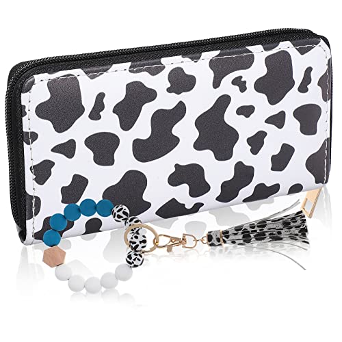 Holibanna Cow Print Geldbörse Pu- Mit Reißverschluss Beaded Tassel Handgelenk Schlüsselanhänger Praktischer Karten Und Geldbeutel Für Damen Langer Geldbeutel Im Kuhmuster von Holibanna