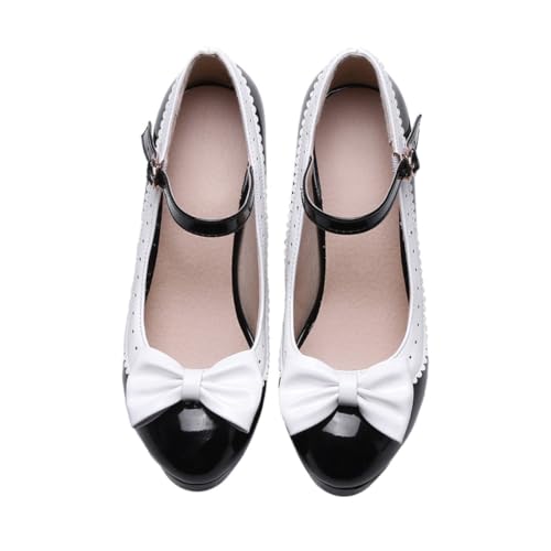 Holibanna Damen Frühling Herbst Dünne Pumps mit Schleifen Bowknot Klassisch Schmale Schuhe mit Mittelhohem Blockabsatz Modisch Komfortabel für Alltag und Büro Schwarz von Holibanna