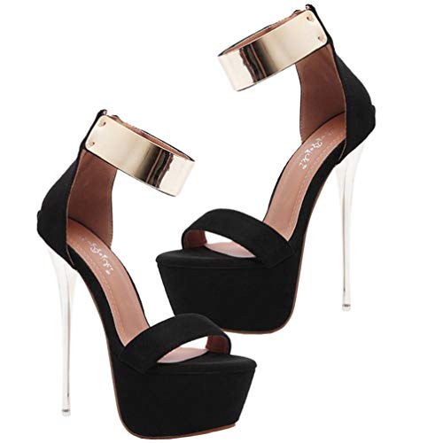 Holibanna Damen High Heel 16 cm High Heel Schuhe Damen Knöchelriemen Open Toe High Plateau Party (36 EU), Schwarz - Größe: 38 EU von Holibanna