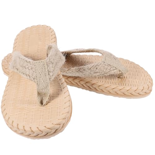 Holibanna Damen Imitation Straw Flip flops Sommer Strand Slippers Flach Leicht Langlebig Casual Sandalen Passend zu Jeans Shorts Röcken von Holibanna