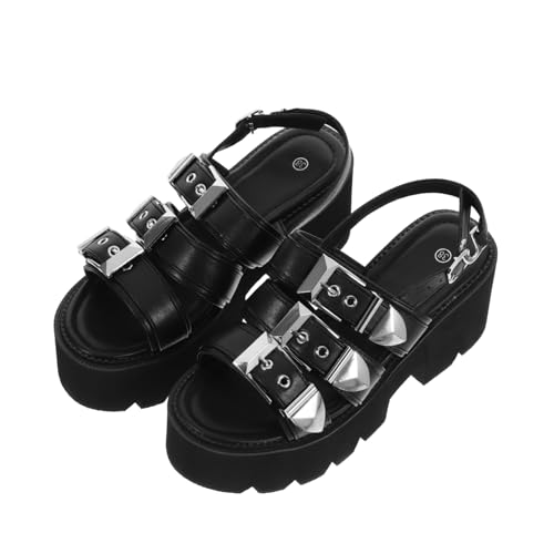 Holibanna Damen Open Toe Sandalen mit Dickem Plateau Sommer Freizeit Schuhe Modische Fischmund Sandalen mit Hohem Keilabsatz Chic und für Alltag und Party in Schwarz von Holibanna