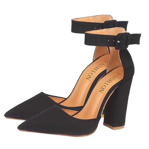 Holibanna Damen Pumps mit Klobigem Absatz Spitz Zulaufend Verstellbarem Riemen Atmungsaktivem Material Komfortabel und Langlebig Stilvolle Schuhe für Besondere Anlässe und Partys Schwarz von Holibanna