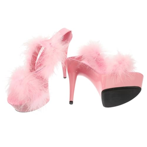 Holibanna Damen Sandalen mit Superhohem Absatz und Federverzierung Rutschfest Atmungsaktiv Verschleißfest Modisch für Sommer Party Alltag Passend zu Kleid Bluse Shorts Rosa Zufällige Farbe von Holibanna