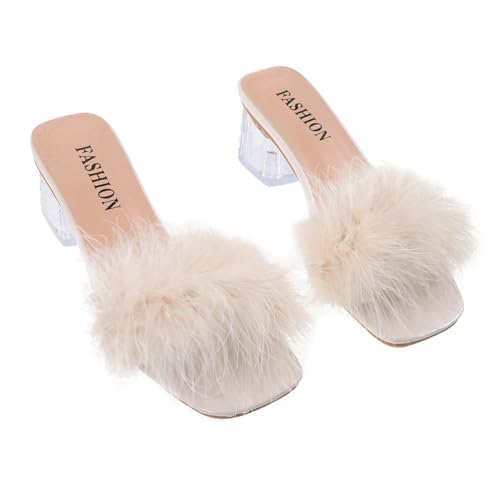 Holibanna Damen Sommer Slipper mit Offenem Zehenbereich Modische Flache Hausschuhe mit Chunky Heel Atmungsaktiv aus PU und Gummi Vielseitig Kombinierbar für Drinnen und Draußen Beige von Holibanna