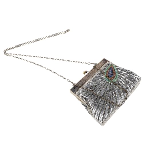 Holibanna Damen Vintage Perlen Pailletten Pfau Clutch Geldbörse Handgefertigte Umhängetasche Abendhandtasche Für Hochzeit Abend Party Abschlussball von Holibanna