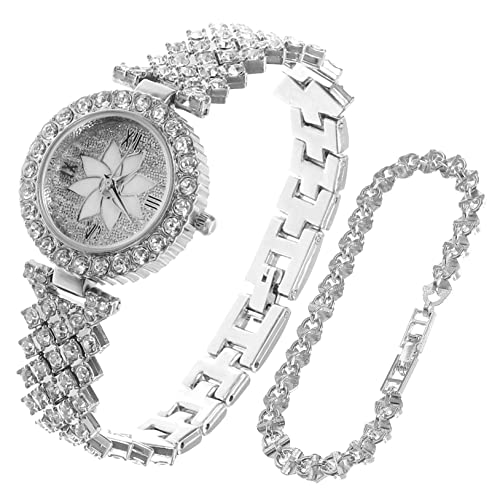 Holibanna Damenuhr Voller Diamanten Damenarmbanduhren Anzüge Für Frauen Manschettenuhren Für Damen Frauen Schauen Zu Damenuhren Metall Fräulein Silberne Uhr Quarz von Holibanna