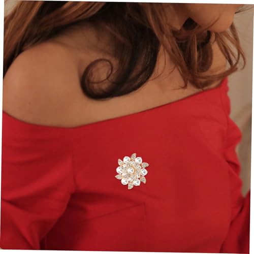 Holibanna Doppellagige Blumenbrosche mit Perlen und Strass Goldfarbener für Kleidung Schals Hüte Modische Damenbrosche für Hochzeit Party Alltag von Holibanna