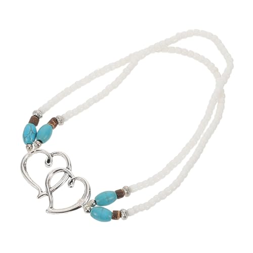 Holibanna Doppellagiges Damen Fußkettchen mit Elastischen Türkisen Perlen und Herzanhängern Boho Stil Leichte Reisperlen Fußkette für Sommer Urlaub und Lässige Outfits von Holibanna