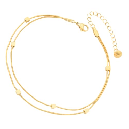 Holibanna Doppelreihiges Fußkettchen Damen Verstellbar Titanstahl Gold Beschichtet Wasserfest Modisches Schmuckstück für Alltag Strand Party von Holibanna