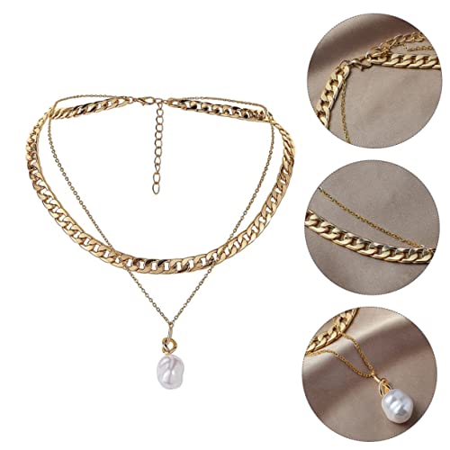 Holibanna Doppelschichtige Barock Perlenkette mit Einzigartigem Anhänger Clavicle Halskette Damen Schmuck für Party Festival Alltag von Holibanna