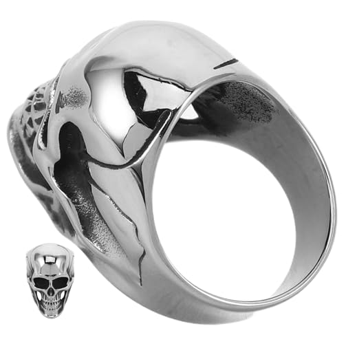Holibanna Edelstahl Skull Head Punk Ring Herren Vintage Gothic Totenkopf Schmuck Retro für Alltag Halloween Party von Holibanna