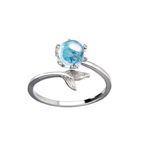 Holibanna Einstellbarer Damen Ring Meerjungfrau Design Offener Fingerring mit Zirkonia Weißgold Schmuck für Frauen Freundin Mutter von Holibanna