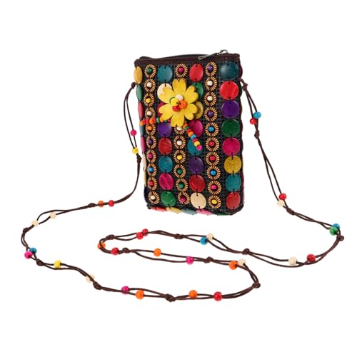 Holibanna Ethnische Kokosnussschalen Crossbody Bag mit Perlenbesatz Langlebige Kleine Schultertasche für Münzen und Karten Handgefertigt Natürlicher Boho-stil Langer Riemen Vielseitig für von Holibanna