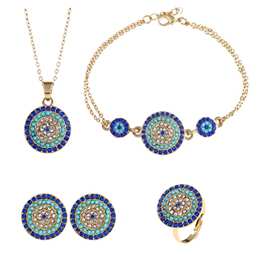 Holibanna Evil Eye Schmuck- Set Teufel Augen Anhänger Halskette Ringe Armbänder Ohrring Blau Augen Anhänger Blau Evil Eye Schutz Charme für Frauen von Holibanna