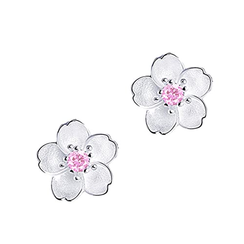 Holibanna Silber Ohrstecker mit Kirschblüten Design und Pinkem für Frauen für Partys Hochzeiten und Alltag Stilvolle Ohrschmuck Geschenkidee von Holibanna