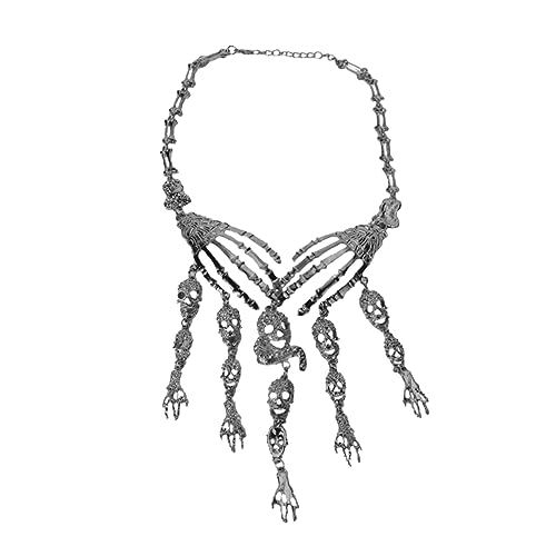 Holibanna Extravaganter Halloween Schmuck Mehrlagige Schwarze Schädel Schultermanschetten Kettenhalskette für Festliche Kostüme Robustes Material Langlebige Halsdekoration von Holibanna