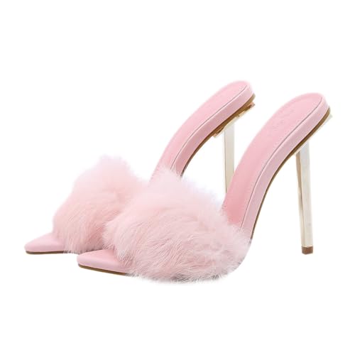 Holibanna Flauschige High Heel Sandalen Damen Elegant Spitz Zehen Design Leicht und Modisch Für Sommerkleider und Jeans von Holibanna