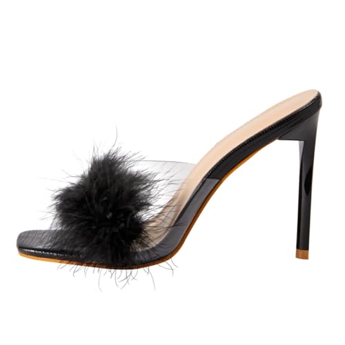 Holibanna Fluffy Decor High heeled Sandalen Damen Sommer Sandaletten mit Dünnem Absatz und Quadratischer Spitze Leichte Transparente Pantoletten für Alltag und Party Modisch und Angenehm Holibanna Fluffy Decor High heeled Sandalen Damen Sommer Sandaletten mit Dünnem Absatz und Quadratischer Spitze Leichte Transparente Pantoletten für Alltag und Party Modisch und Angenehm von Holibanna