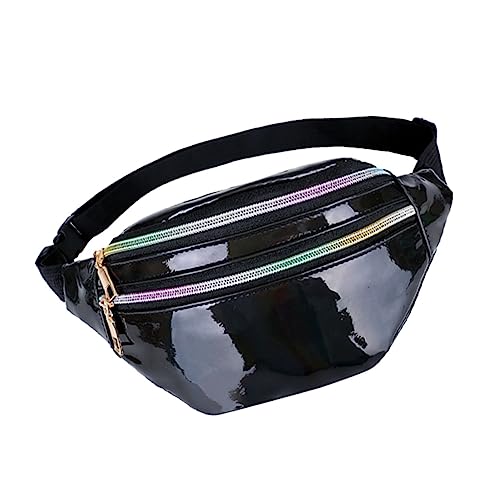 Holibanna Schwarze Taillentasche Tragbare Brusttasche Für Damen Modische Crossbody-Tasche Glänzende Hüfttasche Aufbewahrungstasche Für Handy Und Ausweis Für Reisen Und Wandern von Holibanna
