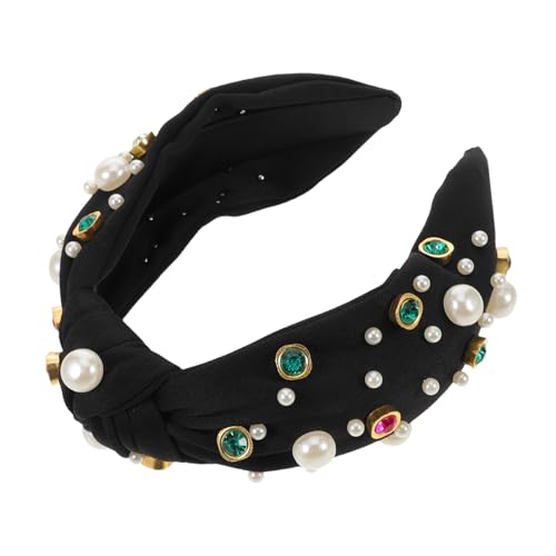 Holibanna Glitzerndes Geknotetes Haarband mit Perlen und Strass Rutschfestes Leichtes Stirnband für Damen Elegantes Accessoire für Alltag Party und Festliche Anlässe Schwarz von Holibanna