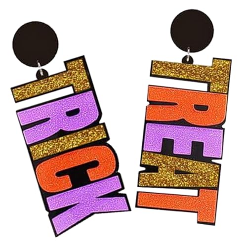 Holibanna Große Bunte Acrylbuchstaben Ohrringe Damen Leicht Asymmetrisch Glitzernd Halloween Schmuck Persönlicher Stil Trick Treat Party Zubehör von Holibanna