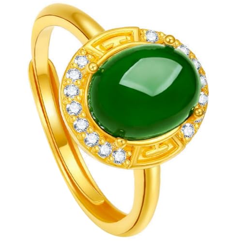 Holibanna Grüner Jade Ring Damen Goldfarben Edelstein Schmuck Elegant Verstellbar Alltag Party Muttertag von Holibanna