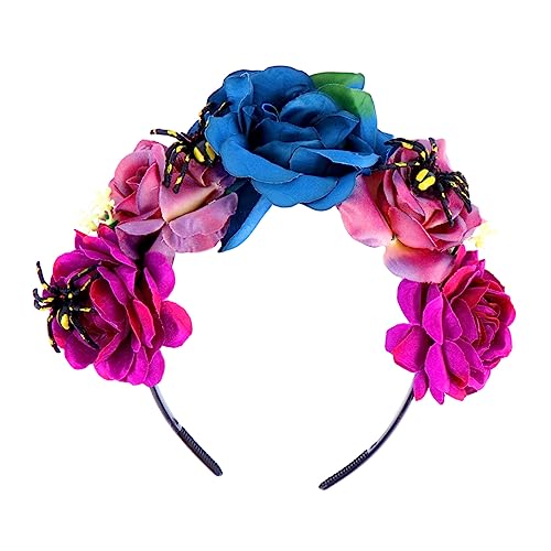 Holibanna Halloween Spinne Rose Stirnband Halloween-Blumen-Stirnband Haarschmuck mit Blumen Make-up-Stirnband Haarbänder Halloween-Haare Blumengirlande Rosen Kopfbedeckung Mexiko von Holibanna