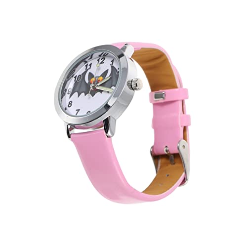 Holibanna Halloween-Uhr Halloween-kinderuhr Mädchen Halloween Uhren Mädchen Einfache Uhr Kinderzeit Beobachten Kinderarmbanduhr Mädchen Runde Uhr Rosa Karikatur Pu-Leder Anschauen von Holibanna